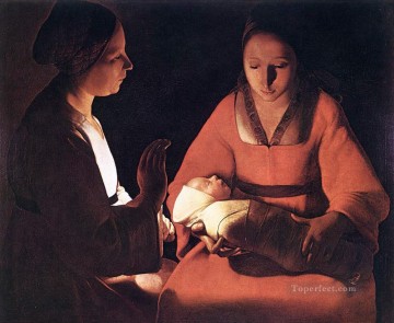 Georges de La Tour Painting - El recién nacido a la luz de las velas Georges de La Tour